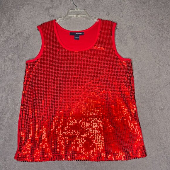 Denim 24/7 Lipstick Red Sequin Tank Top Womens 1X Ribbed Sleeveless Cotton Blend - Picture 1 of 6
